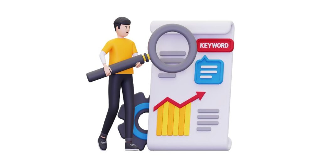 a cartoon character holding a magnifying glass next to a keyword